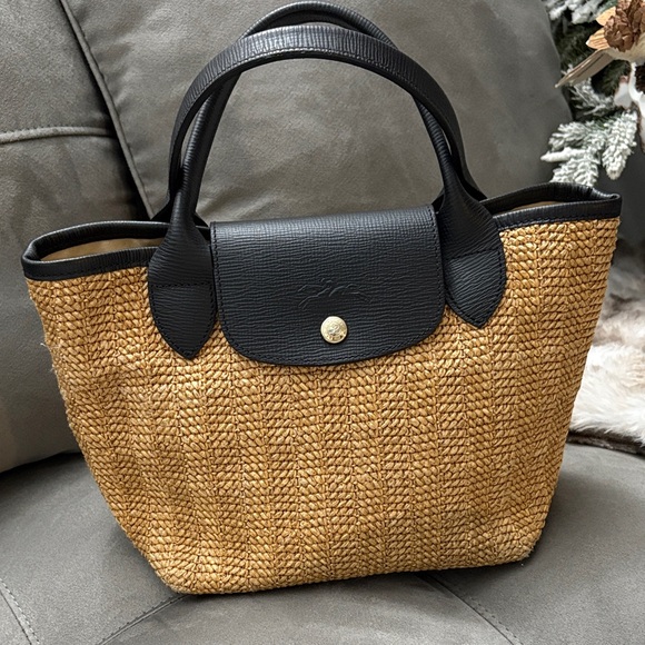 Longchamp Handbags - Longchamp Tan and Black Woven Tote